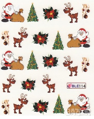 # 1 лист 11 в 1 Коледни слайдер татос ваденки водни стикери за нокти маникюр, снимка 4 - Продукти за маникюр - 26486046