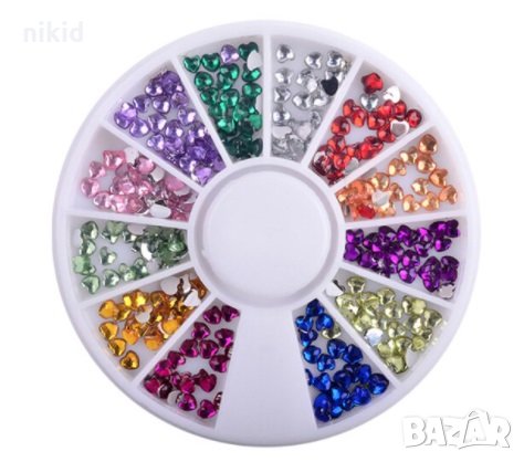 3d микс ситни сърца камъчета фигурки декорация за нокти маникюр в кутия