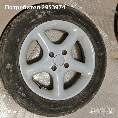 Комплект оригинални джанти за Honda 15" 4x100 + гуми Tigar DOT 21, снимка 4 - Гуми и джанти - 52958299