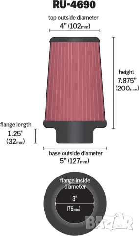 Конусен филтър К&N 76мм, снимка 2 - Аксесоари и консумативи - 49639606