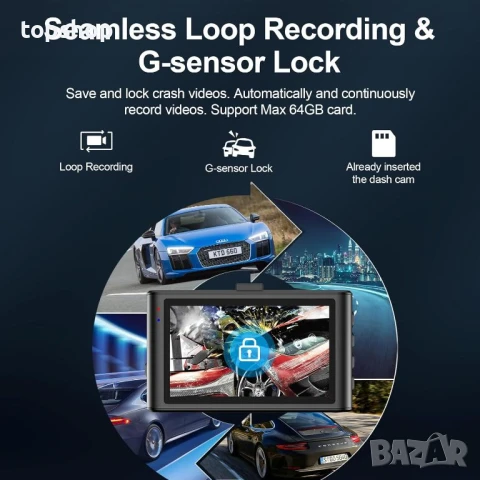 Dashcam предна и задна камера за кола Yansoo 32GB Карта 1080P 3" IPS, снимка 3 - Аксесоари и консумативи - 50511227