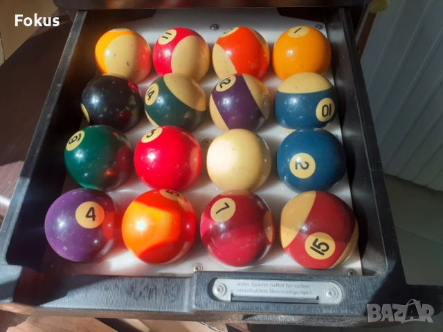 Комплект за билярд - каса с брояч и комплект стари топки, снимка 3 - Антикварни и старинни предмети - 50942370