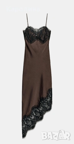 ЗАРА ,НОВА САТЕНЕНА АСИМЕТРИЧНА РОКЛЯ С ДАНТЕЛА ZW COLLECTlON , снимка 5 - Рокли - 53461569