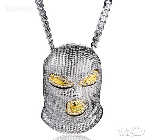 Рапърска Маска Колие - Бижу за Ланец - Сребриста , снимка 2 - Колиета, медальони, синджири - 26376053