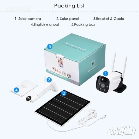 Соларна WIFI камера 6 MP, външен монтаж IP66, iCSee, нощно виждане, SD слот, снимка 8 - IP камери - 50815882