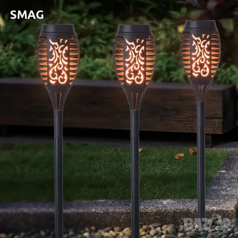 Соларен фенер соларна лампа LED фенер с ефект на пламък, черен, 49 см S_1188499, снимка 3 - Соларни лампи - 49905125