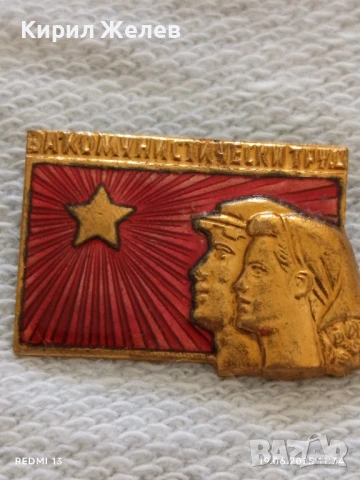 Стара рядка значка с емайл ЗА КОМУНИСТИЧЕСКИ ТРУД за КОЛЕКЦИЯ 50030, снимка 2 - Колекции - 50721657