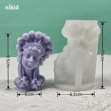 3D момиче жена девойка с масивен венец силиконов молд форма калъп гипс фондан шоколад свещ сапун, снимка 2 - Форми - 43025962