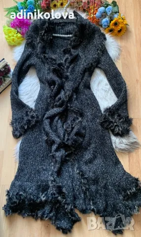 Дълга жилетка с косъм заек