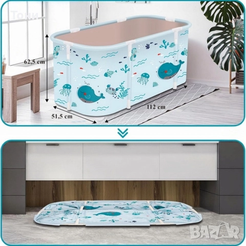 Сгъваема преносима вана XXL с възглавница и топлоизолация – Комфорт и удобство в малката баня, снимка 7 - Душ кабини и вани - 52862634