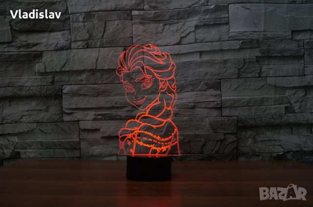 Холограмна 3D лампа Елза, нощна лампа за детска стая, LED лампа за хол, снимка 3 - Лед осветление - 52160284