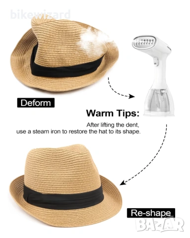 Сламена шапка Trilby Fedora XL/XXL с навиваща се козирка UV защита – Лятна плажна шапка НОВА, снимка 2 - Шапки - 53157481