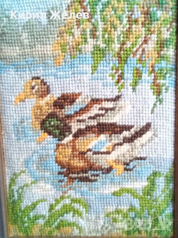 СТАР ГОБЛЕН ПАТИЦИ в ЕЗЕРО ЛЕТЕН ПАСТОРАЛЕН ПЕЙЗАЖ в ДЪРВЕНА РАМКА 30917, снимка 9 - Гоблени - 37791453