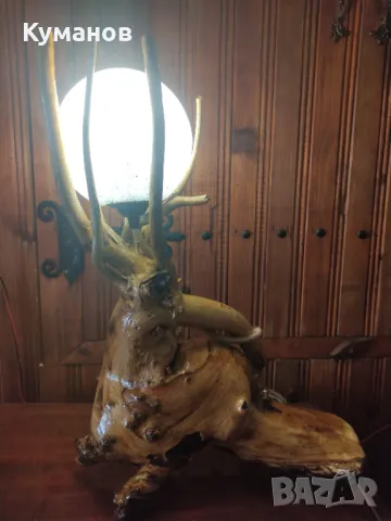 Дървена настолна лампа, снимка 2 - Настолни лампи - 49689071