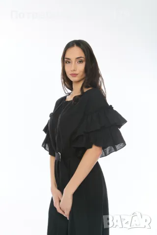 Ленена Рокля Rosaline - Черна, снимка 2 - Рокли - 49723619