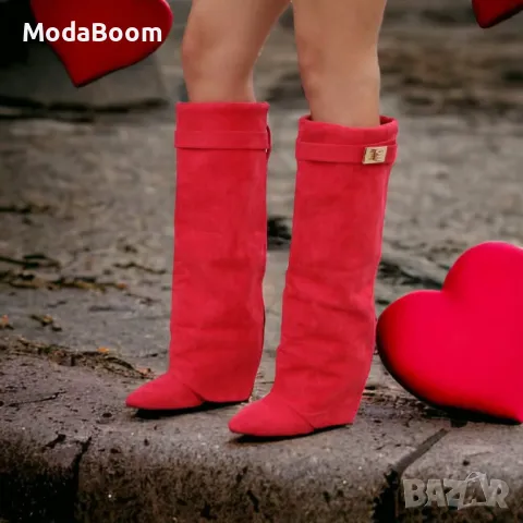 Ботуши на платформа - Велур, снимка 2 - Дамски ботуши - 48122381