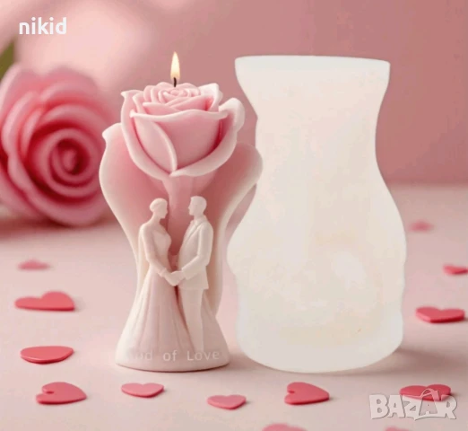 3D Младоженци двойка булка с роза сватба сватбен силиконов молд форма фондан шоколад гипс смола свещ