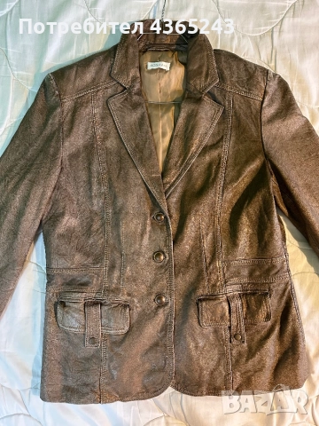 Мъжко яке от Естествена Кожа с кафяв и златист мотив Размер 44/ М, снимка 2 - Якета - 52617814