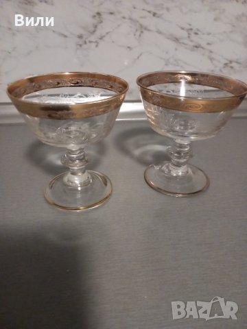 2 чаши от Мурано стъкло с гравюра и позлата