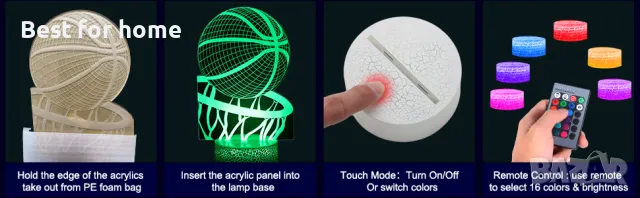 Баскетболна нощна лампа JOLLYEEP 3D, снимка 8 - Баскетбол - 48543897