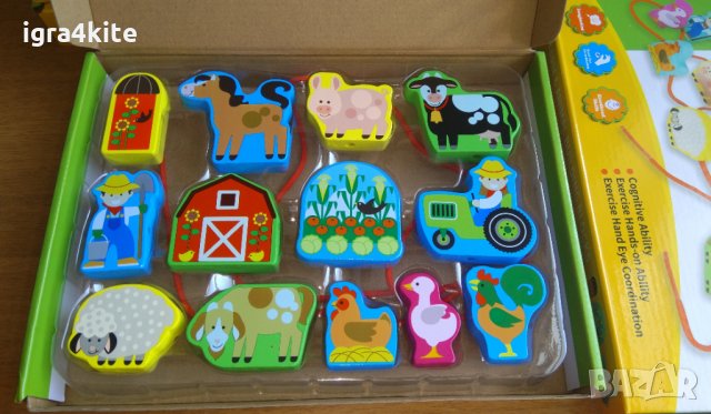 НАМАЛЕНИЯ! Комплект за нанизване от дървени колички или ферм с връв, снимка 5 - Играчки за стая - 28337742