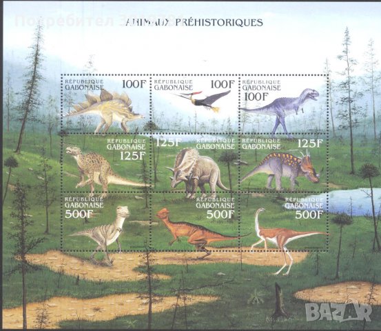 Чисти марки в малък лист Фауна Динозаври 2000 от Габон, снимка 1 - Филателия - 32840970
