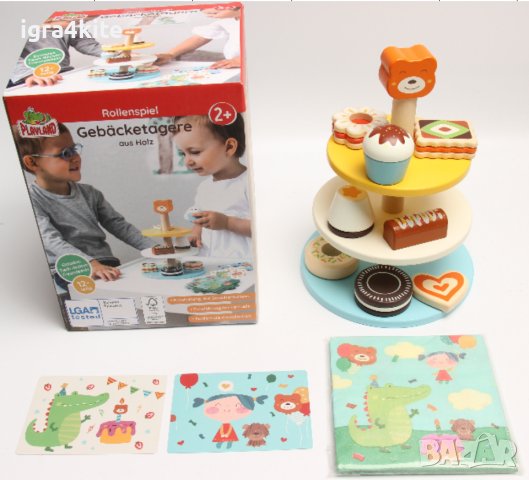 ЧЕРЕН ПЕТЪК Дървен стелаж за торти и кексове, етажерка на 3 нива за симулации