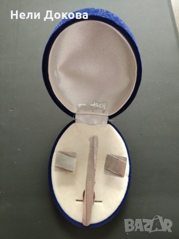 Сребърни копчета за ръкавели и игла за вратовръзка