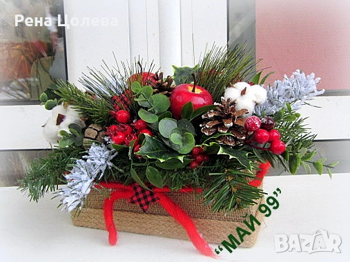 Коледна украса в дървено сандъче, снимка 3 - Коледни подаръци - 52070852