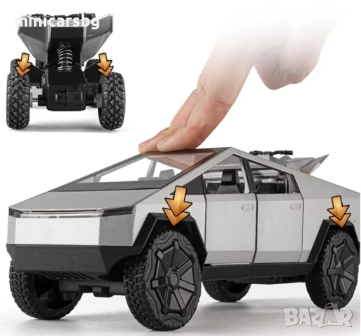 Метални колички: Tesla Cybertruck с ATV, снимка 6 - Колекции - 50469648