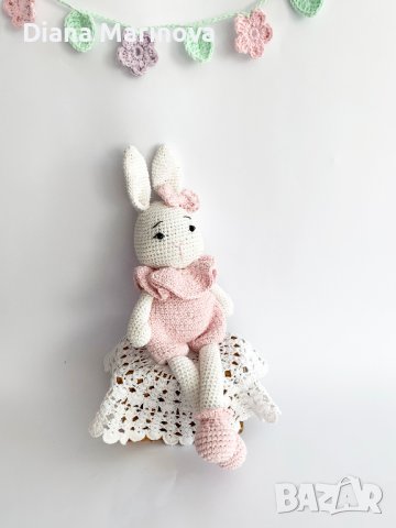 Детска играчка зайче, ръчна изработка, плетени играчки, подарък за момиче, снимка 3 - Плюшени играчки - 43142666