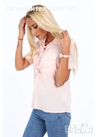 Дамска блуза с къс ръкав в цвят пудра MP25951