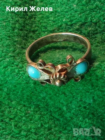 СТАР ТЮРКОАЗЕН МЕЛХИОРЕН ПРЪСТЕН МАЙСТОРСКА РЪЧНА ФИЛИГРАННА ИЗРАБОТКА РУСИЯ 44271, снимка 15 - Антикварни и старинни предмети - 49757345