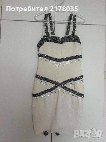 ПОДАРЯВАМ! Бяла бандажна рокля с камъчета М р-р, снимка 2 - Рокли - 53285230