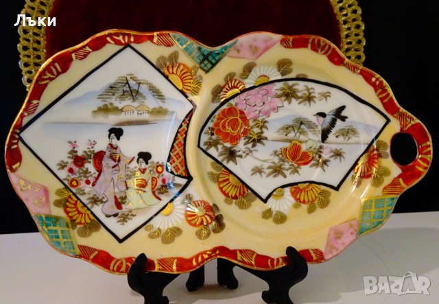 Плато японски порцелан,злато,синигер,гейши. 