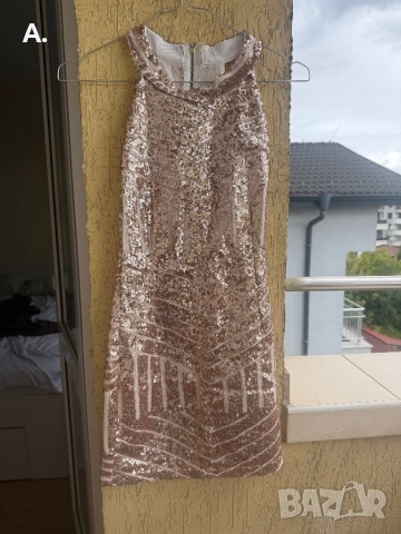 Рокля с пайети - златна , снимка 4 - Рокли - 48326128