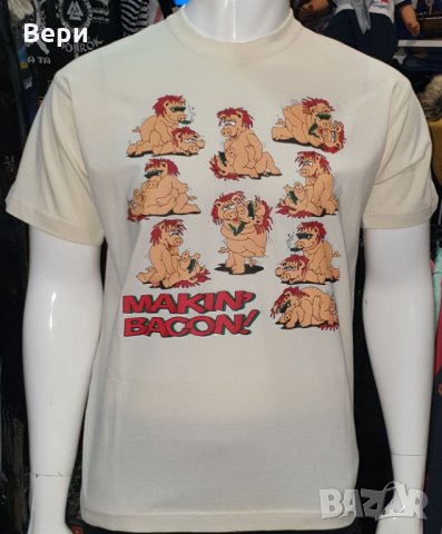 Нова мъжка забавна тениска с трансферен печат MAKIN' BACON с прасета , снимка 8 - Тениски - 28270778