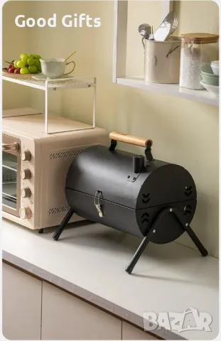 Преносимо двустранно барбекю с дървена дръжка – Компактна скара за месо, риба и зеленчуци, снимка 11 - Други стоки за дома - 50401573