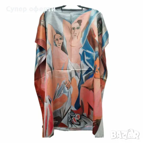 Лятна плажна туника от коприна, с артистични и морски десени, снимка 2 - Туники - 49903560