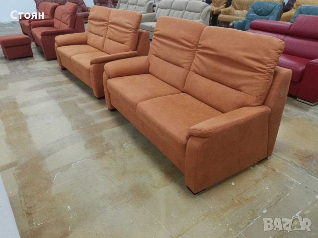 ПРОМОЦИЯ!!!Две тройки от плат алкантара, цвят оранжев "Memphis", снимка 6 - Дивани и мека мебел - 39329589