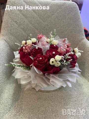 Ръчно изработена кутия със сатенени рози , снимка 7 - Декорация за дома - 53407117