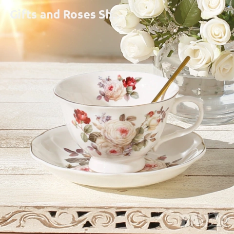 Порцеланова чаша за капучино или чай с чинийка и лъжичка