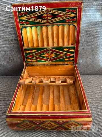 Българска дървена пирографирана етно кутия за цигари-1, снимка 1 - Антикварни и старинни предмети - 43996248