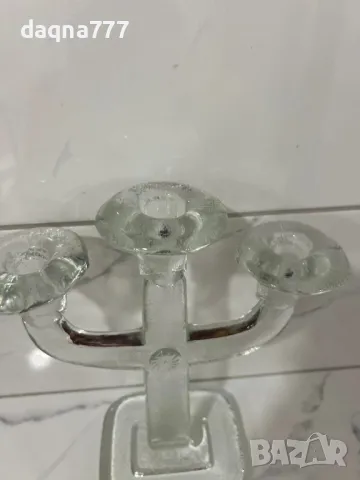 49.99 лв Голямо старо лято стъкло Leucter Scandinavia с 3 рамена  3-раменен свещник Лято стъкло , снимка 4 - Други ценни предмети - 49605999