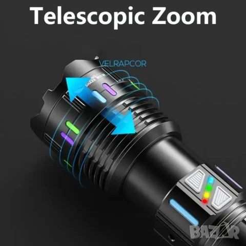 Акумулаторен мощен алуминиев LED фенер с осветяване над 1000 метра, снимка 7 - Къмпинг осветление - 51342076