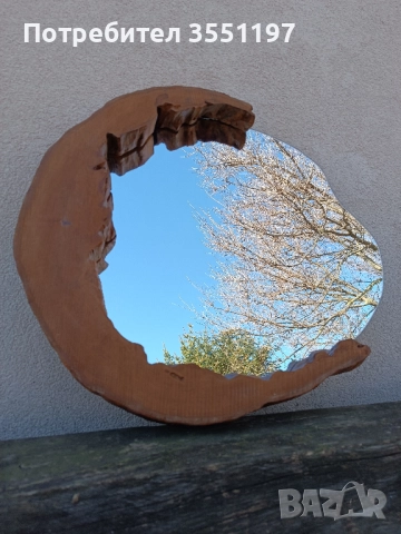 ОГЛЕДАЛО с масивна дървена рамка от дънер с жив вътрешен и външен ръб, снимка 3 - Огледала - 51789433