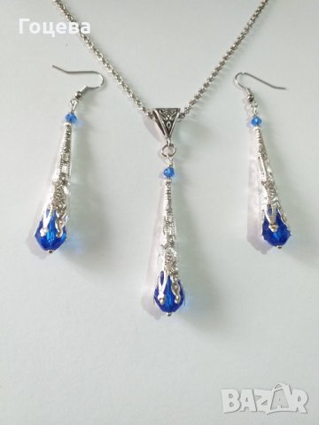 Великолепен комплект Викториански стил с кристали в кралско синьо и орнаменти в цвят Сребро , снимка 4 - Бижутерийни комплекти - 34939748