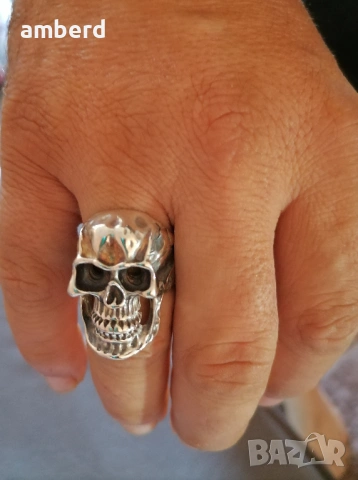 Уникален мъжки сребърен пръстен - череп, снимка 5 - Пръстени - 53411748