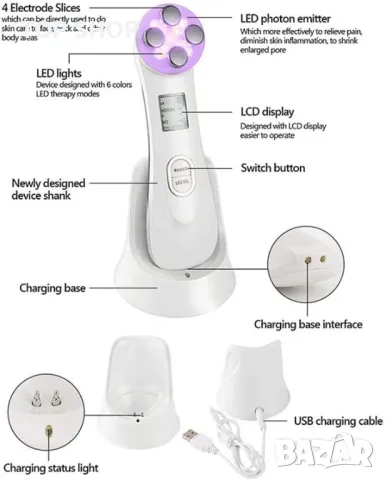 Мултифункционален инструмент за красота на лицето RF и EMS, снимка 7 - Масажори - 48492435