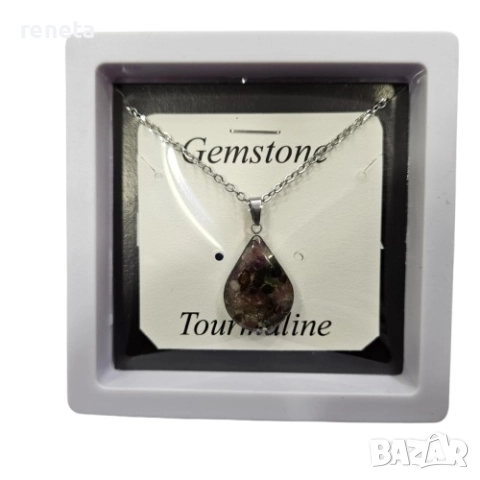 Колие с висулка, Тормалин, Стомана, Сребрист